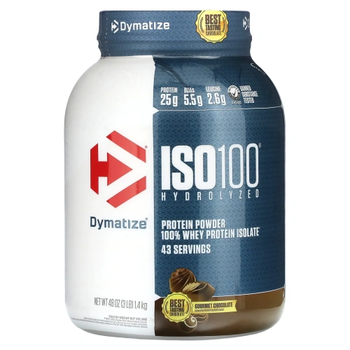 Dymatize Nutrition, ISO 100, гидролизованный 100%-ный изолят сывороточного белка, шоколад гурмэ, 48 унц. (1,4 кг)