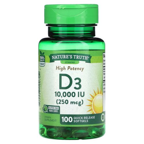 Nature's Truth, Vitamin D3, High Potency, 250 mcg, 10000 МЕ, 100 Quick Release Softgels
