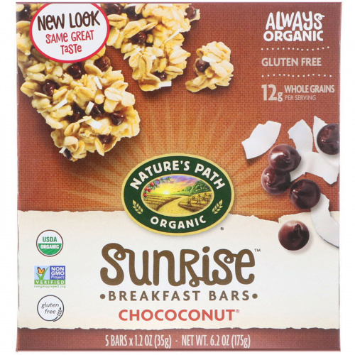 Nature's Path, Organic, Sunrise Breakfast Bars, Chococonut, 5 Bars, 1.2 oz (35 g) Each