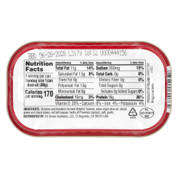 King Oscar, лосось без кожи и костей, в нерафинированном оливковом масле высшего качества, средиземноморский, 115 г (4,05 унции)