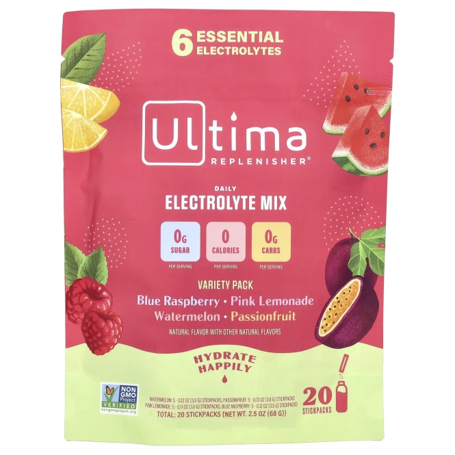 Ultima Replenisher, 6 незаменимых электролитов, ежедневная смесь электролитов, розовый лимонад, разнообразный набор, 20 стиков