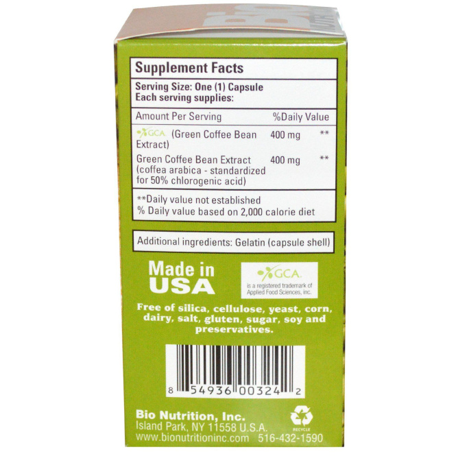 Bio Nutrition, Чистый зеленый кофе в зернах, 800 мг, 50 капсул