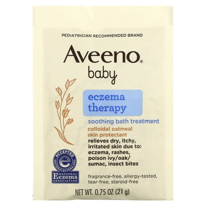 Aveeno, Для детей, лечение экземы, успокаивающая ванна, без запаха, 5 пакетов для ванны, 3.75 унций (106 г)