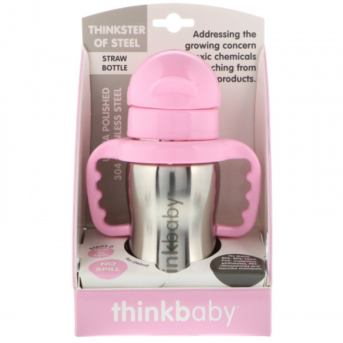 Think, Thinkbaby, Thinkster в виде стальной бутылки, розовая, 1 бутылка с соломинкой, 9 унц. (260 мл)