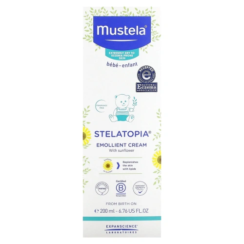 Mustela, Stelatopia, Emollient Cream with Sunflower, Fragrance Free, 6.76 fl oz (200 ml)