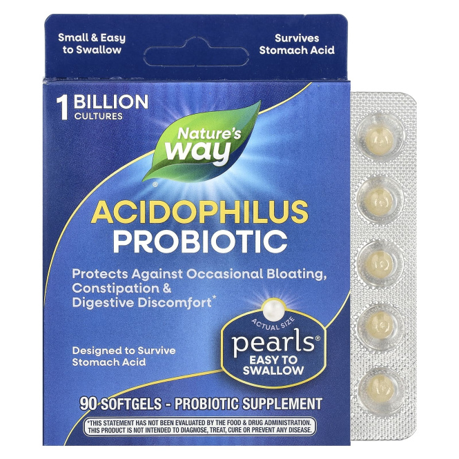 Nature's Way, Пробиотик Pearls Acidophilus, 90 желатиновых капсул
