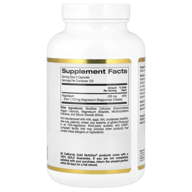 California Gold Nutrition, бисглицинат магния, с TRAACS®, 200 мг, 240 растительных капсул (100 мг в 1 капсуле)