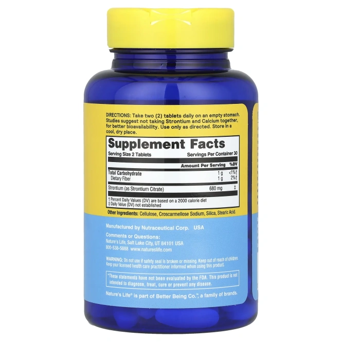 Nature's Life, Стронций, 680 мг, 60 таблеток