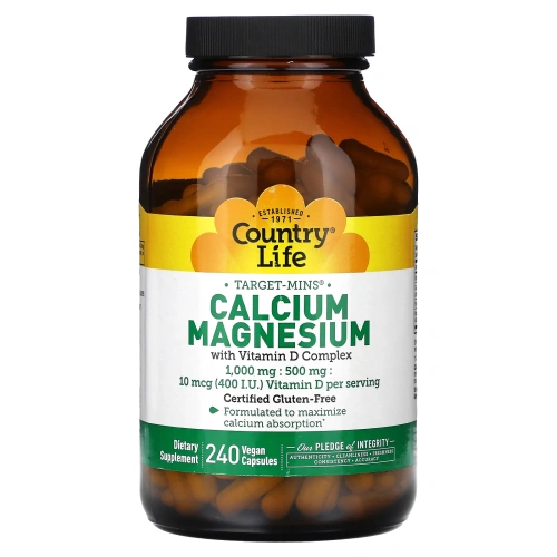 Country Life, Кальциево-магниевый комплекс с витамином D, 240 вегетарианских капсул