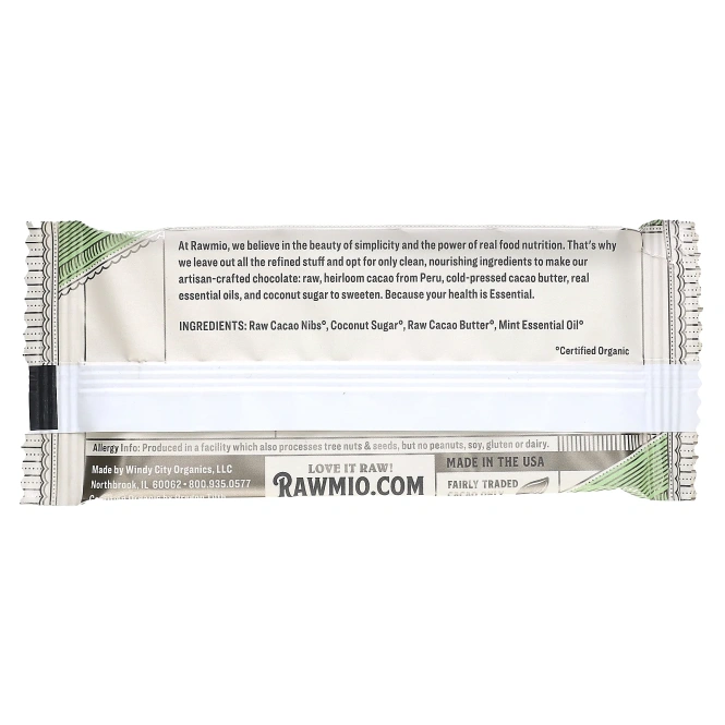 Rawmio, Essential Bar, органический необработанный шоколад, 70% какао, перечная мята, 30 г (1,1 унции)
