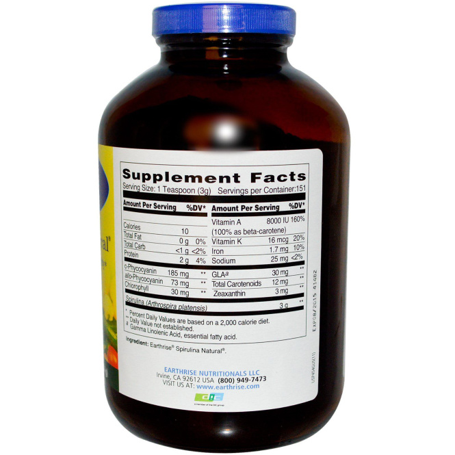 Earthrise, Спирулины порошок натуральный, 16 унций (454 г)