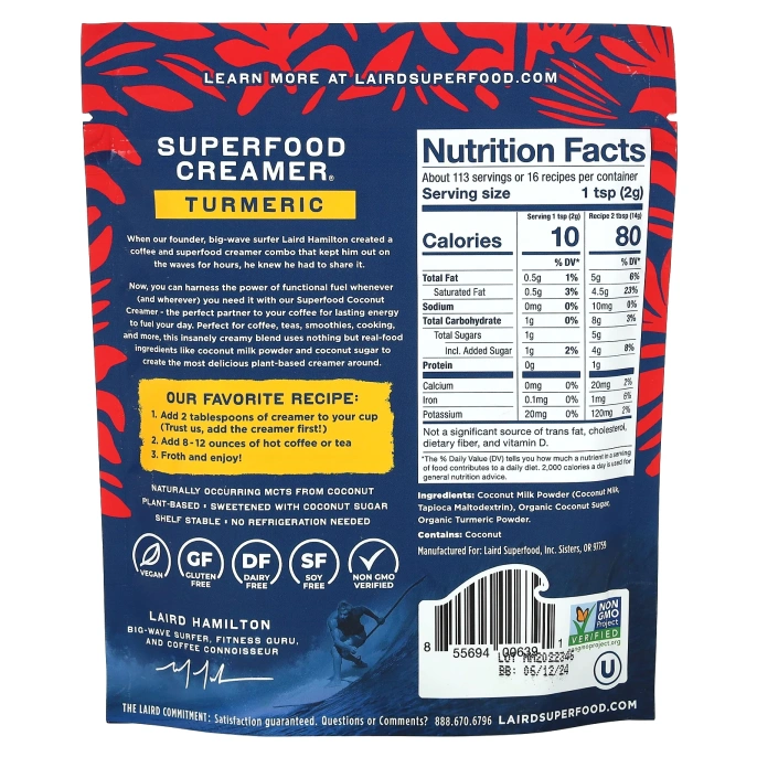 Laird Superfood, Сливки Superfood, куркума, 227 г (8 унций)