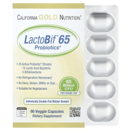 California Gold Nutrition, LactoBif® 65, пробиотики, 65 млрд КОЕ, 90 вегетарианских капсул