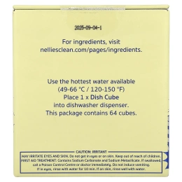 Nellie's, Dish Cubes, средство для мытья посуды без пластика, без отдушки, 64 загрузок, 1,09 кг (38,4 унции)