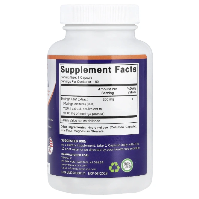 Vitamatic, моринга, 10 000 мг, 180 капсул