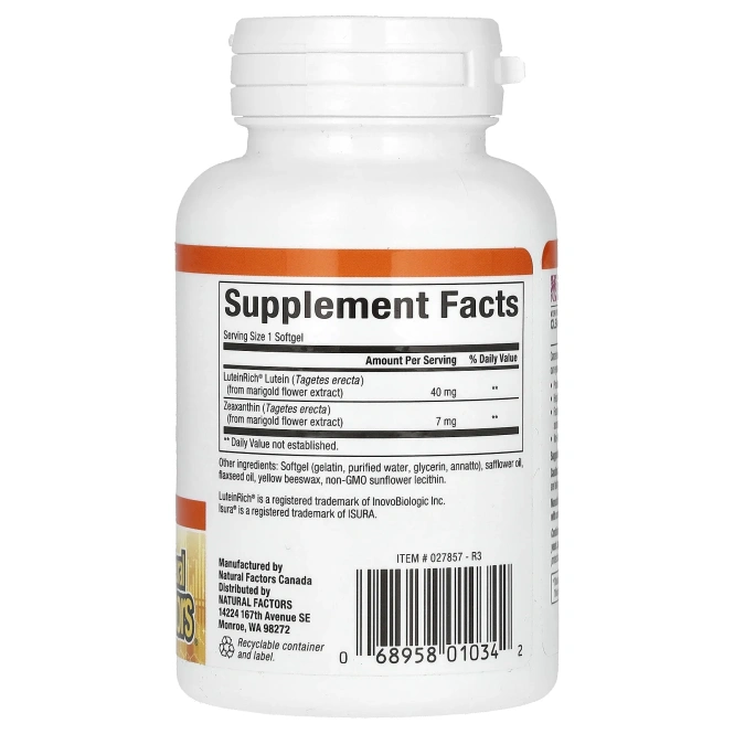 Natural Factors, Лютеин, 40 мг, 30 мягких таблеток