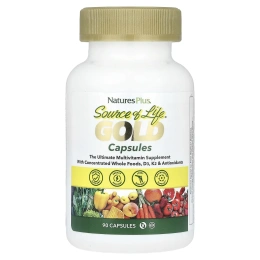 Nature's Plus, Source of Life, капсулы с золотом, 90 вегетарианских капсул