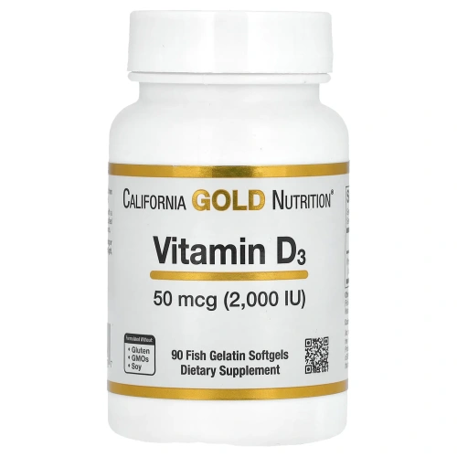 California Gold Nutrition, Витамин D3, 50 мкг, 2000 МЕ, 90 желатиновых мягких таблеток