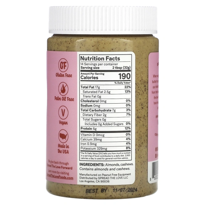 Spread The Love, Power Butter, миндальное масло с кешью, 454 г (16 унций)