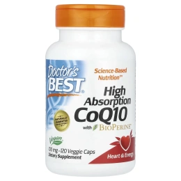 Коэнзим Q10 (CoQ10) с BioPerine Doctor's Best 100 мг, 120 вегетарианских капсул