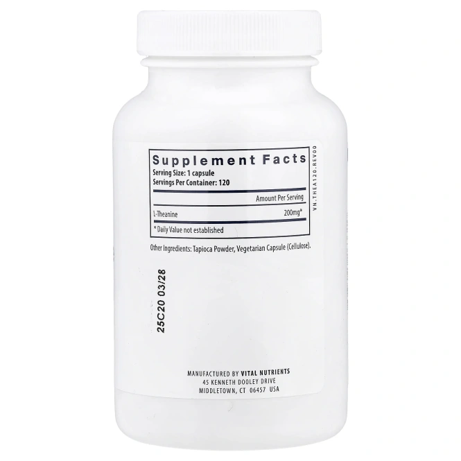 Vital Nutrients, L-теанин, 200 мг, 120 веганских капсул