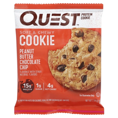 Quest Nutrition, Белковое печенье, арахисовое масло с шоколадной стружкой, 12 штук, по 2,04 унции (58 г) каждое