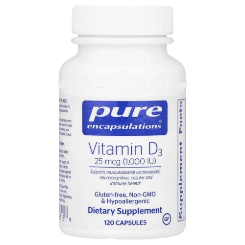 Pure Encapsulations, Витамин D3, 25 мкг (1000 МЕ), 120 капсул