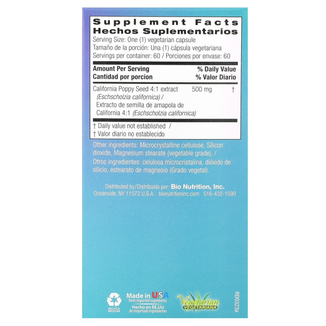 Bio Nutrition, Калифорнийский мак, 60 вегетарианских капсул