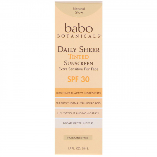 Babo Botanicals, Ежедневный прозрачный, солнцезащитный крем с оттенком, фактор защиты SPF 30, 50 мл