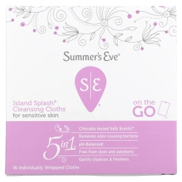 Summer's Eve, Очищающие салфетки 5 in 1, Island Splash, 16 салфеток в индивидуальной упаковке