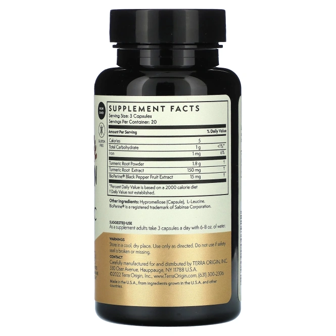Terra Origin, Куркумин, куркумин и биоперин, 60 растительных капсул