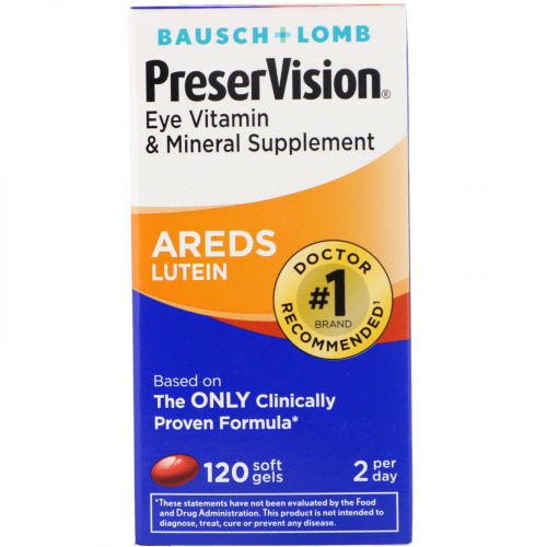 Bausch & Lomb, AREDS Лютеин, витаминная и минеральная добавка для глаз, 120 мягких желатиновых капсул
