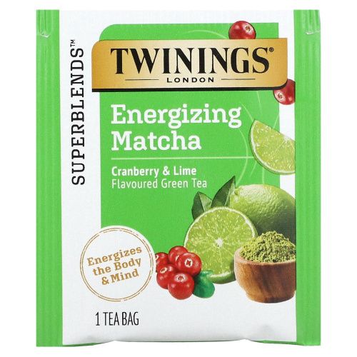 Twinings, Энергетический травяной чай, матча, клюква и лайм, 18 чайных пакетиков, 1,27 унции (36 г)
