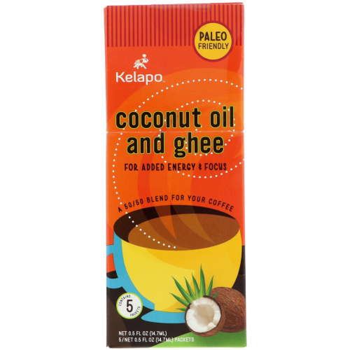 Kelapo, Кокосовое масло и гхи, 5 пакетиков, 0,5 ж. унц. (14,7 мл) в каждом