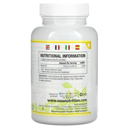 Nu U Nutrition, витамин D3, 10000 МЕ, 365 мягких таблеток