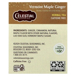 Celestial Seasonings, травяной чай, вермонтский кленовый сироп и имбирь, без кофеина, 20 чайных пакетиков, 31 г (1,1 унции)