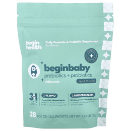 Begin Health, пребиотики и пробиотики для детей от 0 до 12 месяцев, без ароматизаторов, 28 пакетиков по 1,5 г (0,05 унции)
