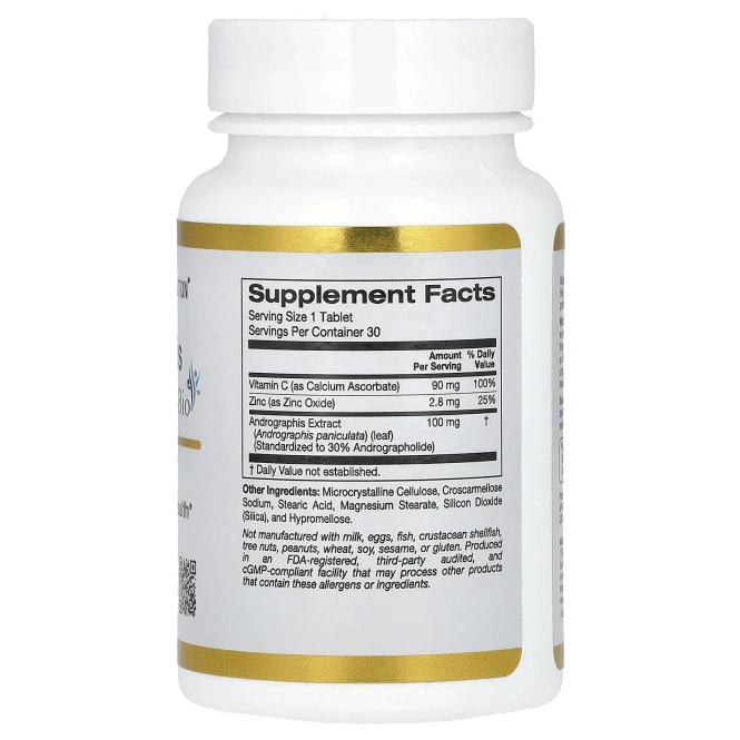 California Gold Nutrition, добавка для укрепления иммунитета с экстрактом андрографиса AP-Bio, 100 мг, 30 таблеток