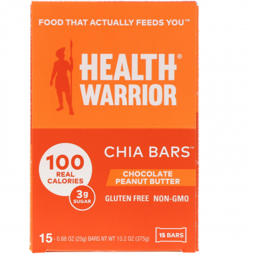 Health Warrior, Inc., Батончики чиа, шоколад и арахисовое масло, 15 батончиков, 375 г (13,2 унций)