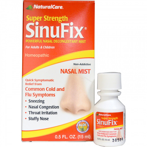 NaturalCare, SinuFix усиленного действия, Эффективный спрей против заложенности носа, 0,5 жидкой унции (15 мл)