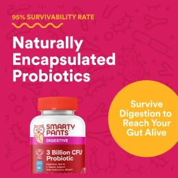 SmartyPants, Digestive, жевательные таблетки с пробиотиками, со вкусом клубники, 30 жевательных таблеток