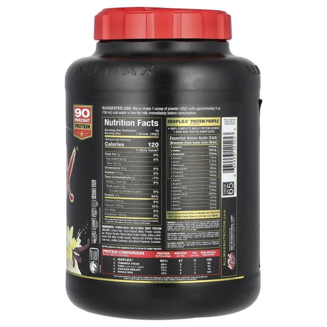 ALLMAX Nutrition, Isoflex, 100% суперочищенный изолят сывороточного протеина (технология ионной фильтрации WPI), ванильный вкус, 2,27 кг