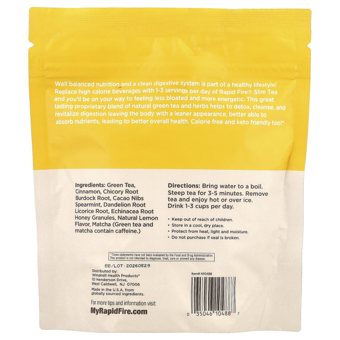 RAPIDFIRE, Slim Tea, лимон, 14 пакетиков в виде пирамиды, 24,64 г (0,87 унции)