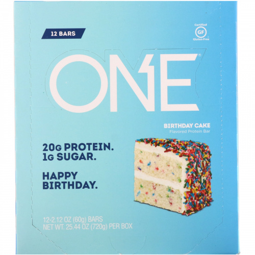 One Brands, One Bar, торт на день рождения, 12 батончиков, 2,12 нц. (60 г) каждый