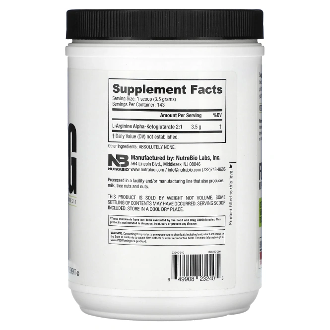 NutraBio, AAKG`` 500 г (1,1 фунта)