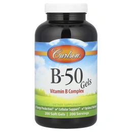 Carlson Labs, B•50 Gel, комплекс витаминов группы B, 200 гелевых капсул