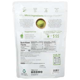 Micro Ingredients, Органический порошок из листьев моринги, 907 г (2 фунта)