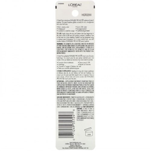 L'Oreal, Водостойкий карандаш для глаз Infallible Pro-Last, оттенок 930 «Черный», 1,2 г