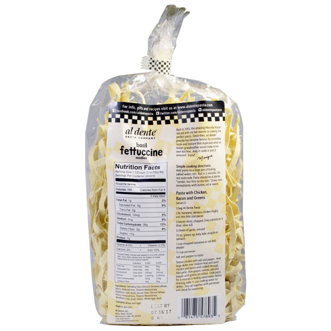 Al Dente Pasta, Лапша феттучини с базиликом, 12 унций (341 г)