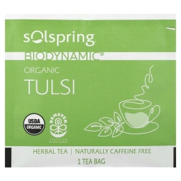Dr. Mercola, Solspring®, Biodynamic®, органический травяной чай, тулси, без кофеина, 18 чайных пакетиков, 36 г (1,27 унции)